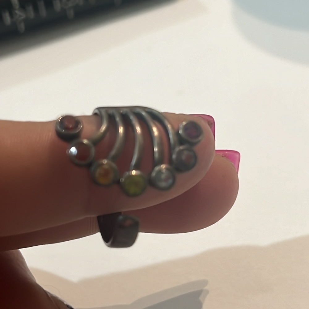 925 Sterling Silver Multiple Stone Expandable Ring View 5